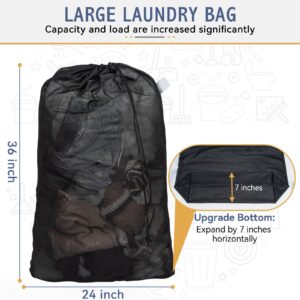 Isink Mesh Laundry Bag, 24" x 36" Large Heavy Duty Laundry Bag,Travel Laundry Bag for Dirty Clothes,Drawstring Laundry Bag for Apartments, College Dormitories,Camp (1 Pack, Black)