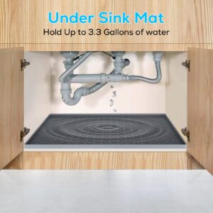 Under Sink Mat for Kitchen, Silicone Waterproof Liner, Flexible Organizer Tray with Drain Hole, 3.3 Gallons Capacity, Easy to Clean (Gray, 34x22)