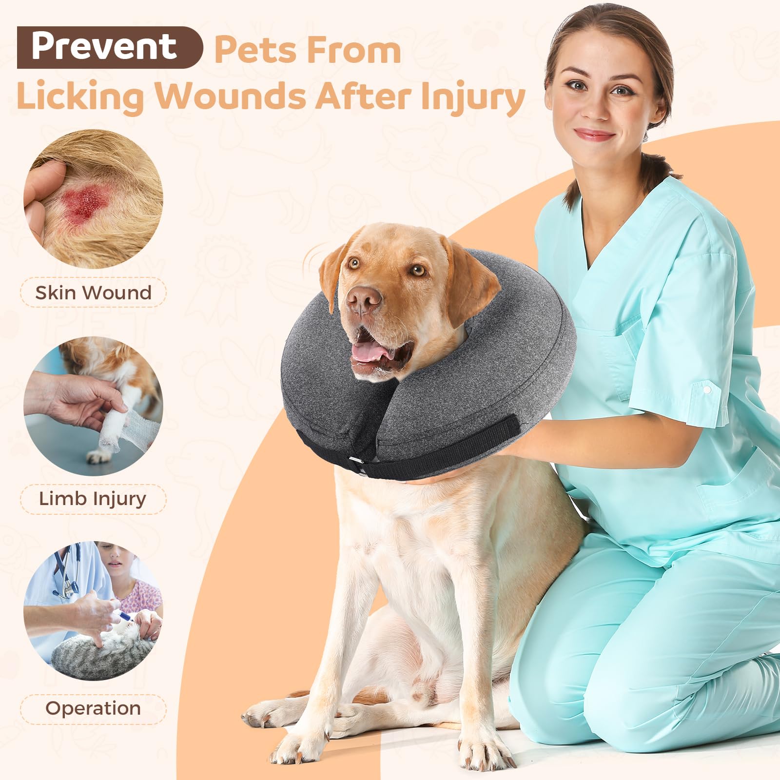 Haoion Inflatable Dog Cone Collar, Recovery Dog Cone After Surgery, Adjustable Blow up Dog Donut Collar, Pet Recovery Collar for Dogs and Cats Size M 8”-12”