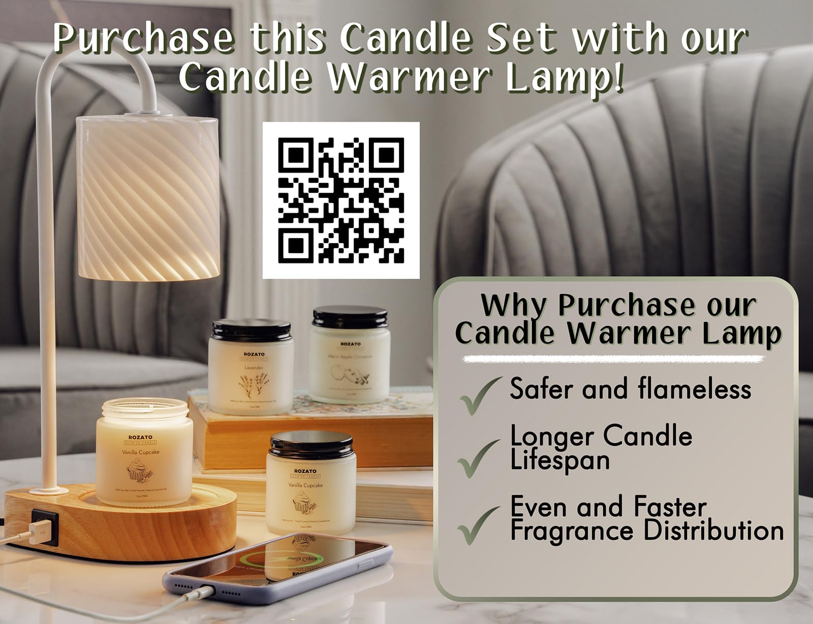 ROZATO Set of 4 Scented Jar Candles, Aromatherapy Candles Clearance for Home Scented, Long-Lasting 100% Soy Wax Candle Gifts for Women Her Mom Housewarming, Lavender Vanilla Apple Cinnamon Scents