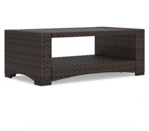 signature design by ashley windglow outdoor coffee table, 44" w x 25" d x 17" h, dark brown