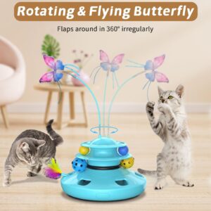 Cat Toys, 4-in-1 cat interactive toy for indoor Rechargeable Automatic with Fluttering Butterfly Random Moving Ambush Feather 2-Tier Track Balls for Bored Indoor Adult Cats Kittens All Breeds