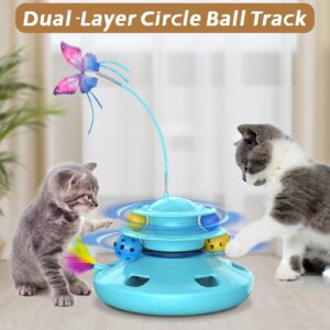 Cat Toys, 4-in-1 cat interactive toy for indoor Rechargeable Automatic with Fluttering Butterfly Random Moving Ambush Feather 2-Tier Track Balls for Bored Indoor Adult Cats Kittens All Breeds