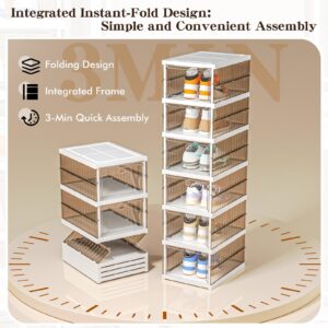 Shoe Box Organizer 6-Tier- No-Assembly, One-Piece Design, Magnetic Clear Doors, Compact Foldable & Space-Saving, Ideal for Sneaker Display & Everyday Footwear, Dimensions 11.3"x15"x45.7" - Clear White