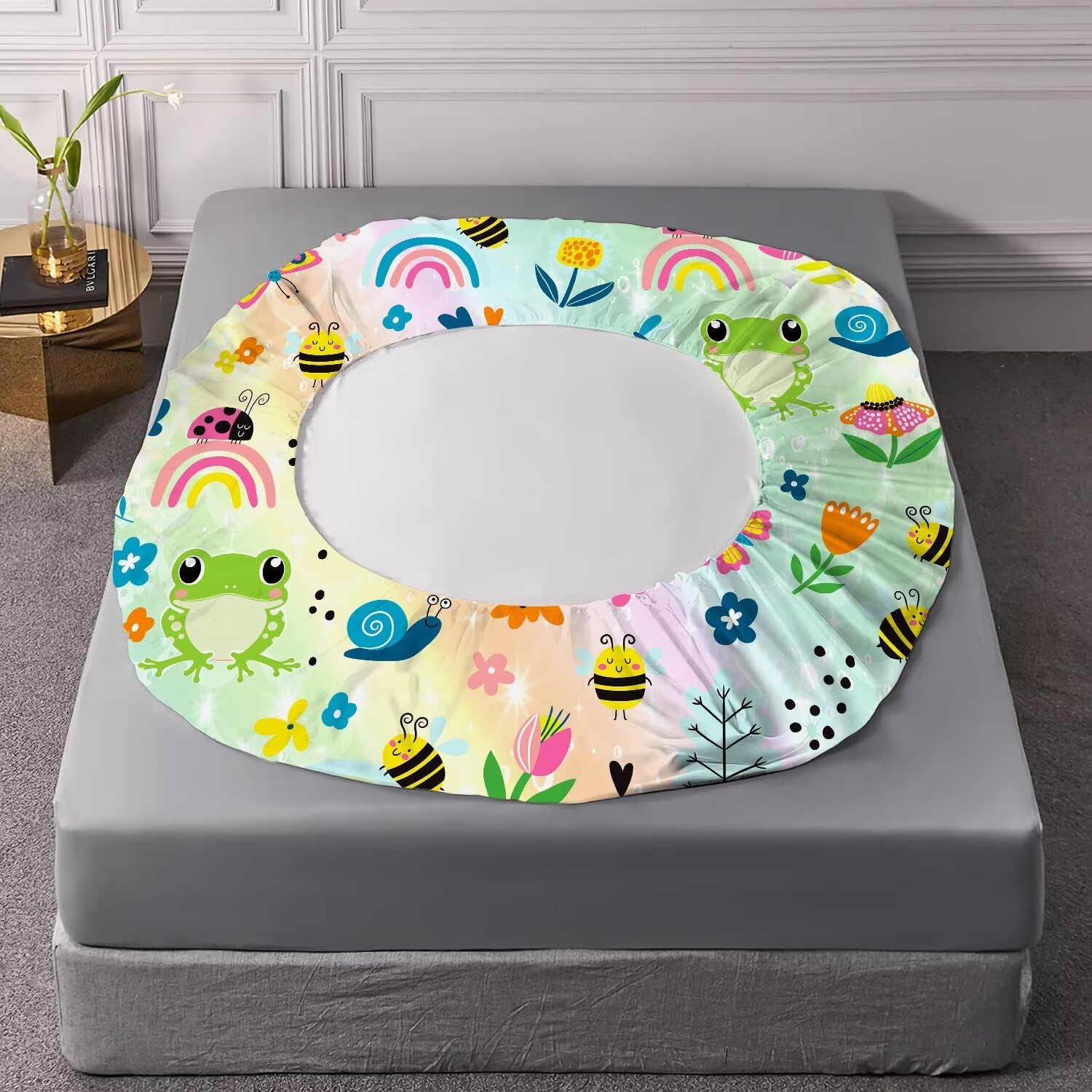 FUYEUN Rainbow Frogs Fitted Sheet Sets,Cartoon Floral Kids Bedding Twin Size for Girls Teens Adults Bedroom Bed, Kawaii Sheets Bedspread Set,1 Flat Sheet 1 Fitted Sheet 1 Pillowcase