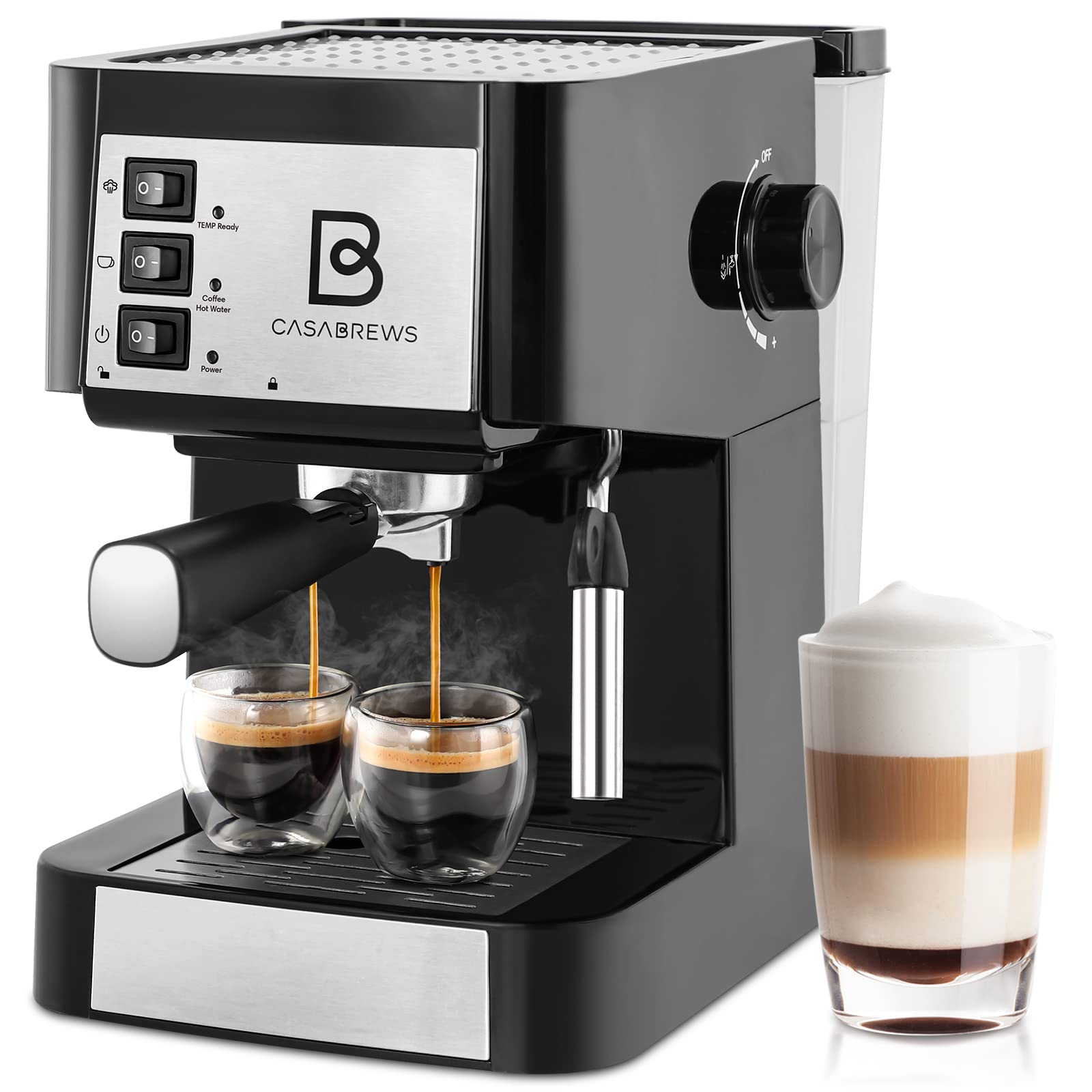 CASABREWS 20 Bar Espresso Machine, Coffee Maker with Steam Milk Frother, Professional Espresso Maker and Cappuccino Machine with 50oz Removable Water Tank, Gift for Men Women