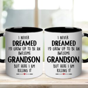 LOTWATEGO Christmas Gift for Grandson - Grandson Mug - Grandson Birthday Gifts From Grandma Grandpa - Cool Grandson Mug - I Never Dreamed I'd Grow Up To Be Awesome Grandson - Funny Coffee Mug 11 OZ