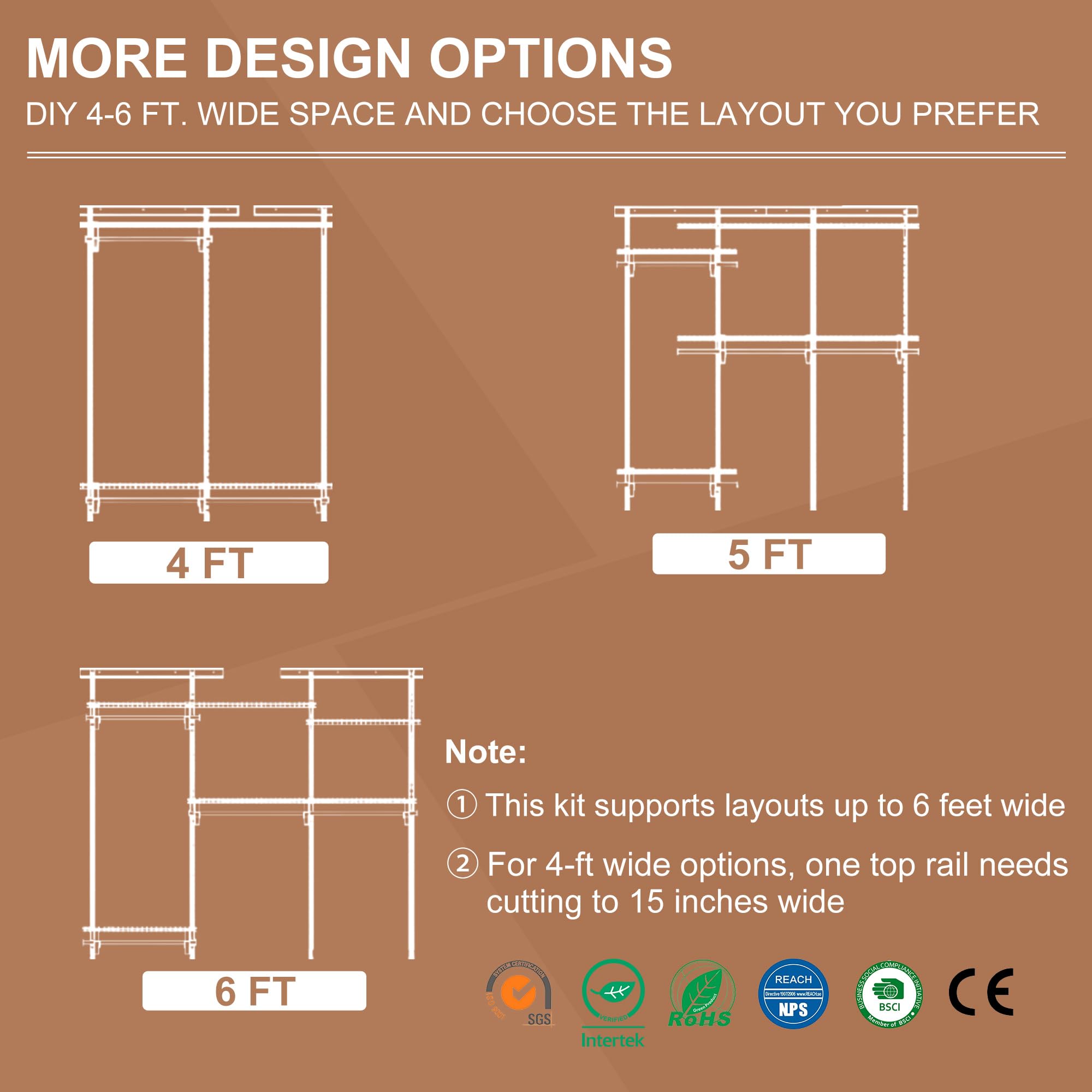 PROWORX 4-6 Ft Closet Organizer System, Adjustable Metal Wire White Closet System, Expandable Walk in Closet Organizers and Storage System, Closet Shelves with Hanging Rods