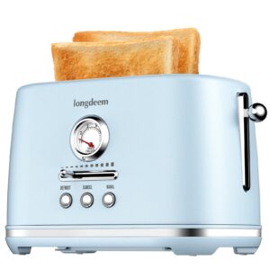 2 slice toaster, wide slots, lift + look, auto-off, & frozen modes for toast, bagels, waffles & fruity breads, retro collection, easy-clean crumb tray, blue