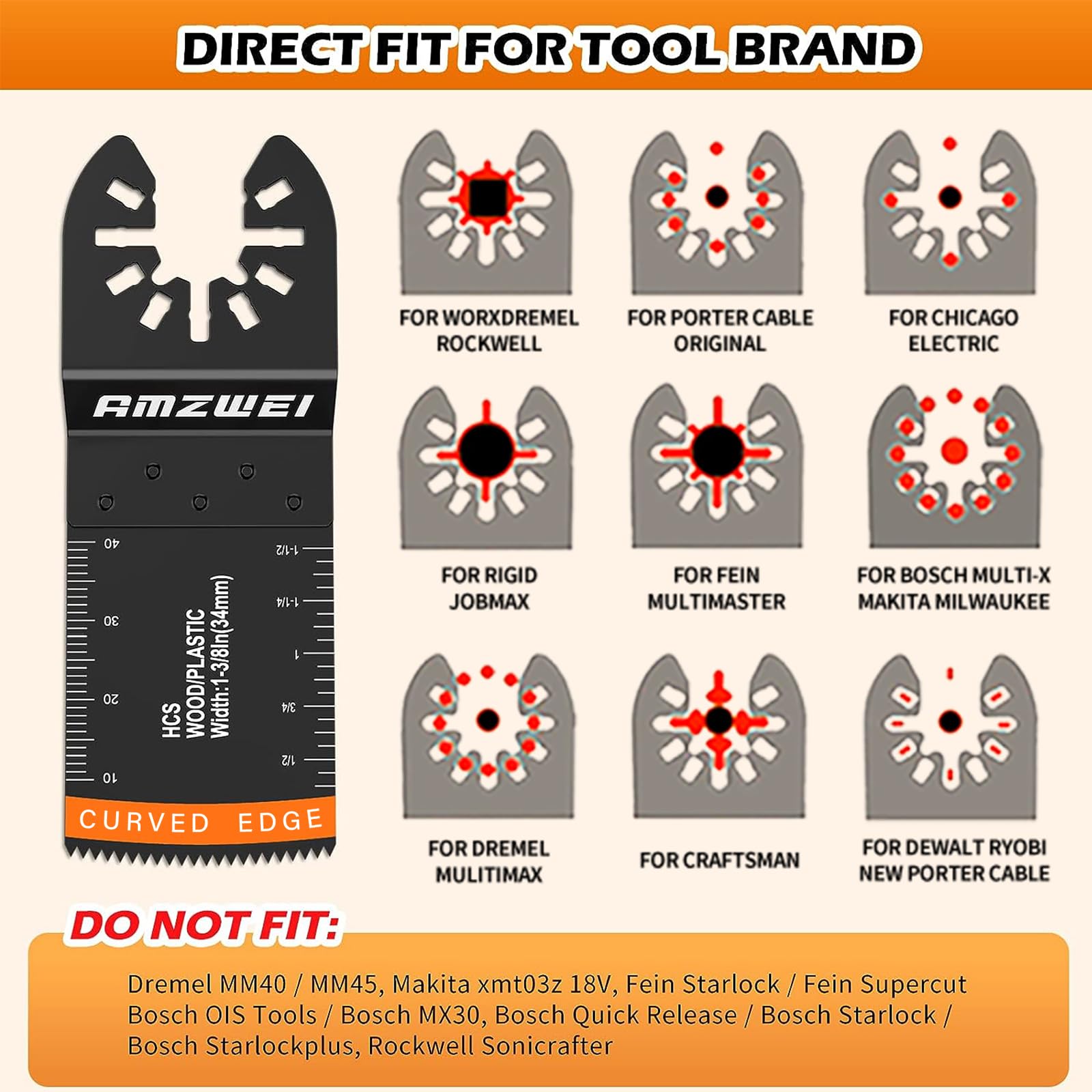 AMZWEI 97Pcs Oscillating Tool Blade, Titanium Multitool Blades with Case, Sandpaper for Grout Removal, Wood, Metal, Plastic, Oscillating Saw Blades Compatible with Dewalt Ryobi Milwaukee Rockwell