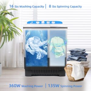 JANREAY Portable Washing Machine 24Lbs Portable Washer and Dryer, Washer(16Lbs) and Spinner(8Lbs) Cycle Combo 2 In 1 Compact Mini Twin Tub Washing Machine for Apartments, Dorms, Camping and More Grey