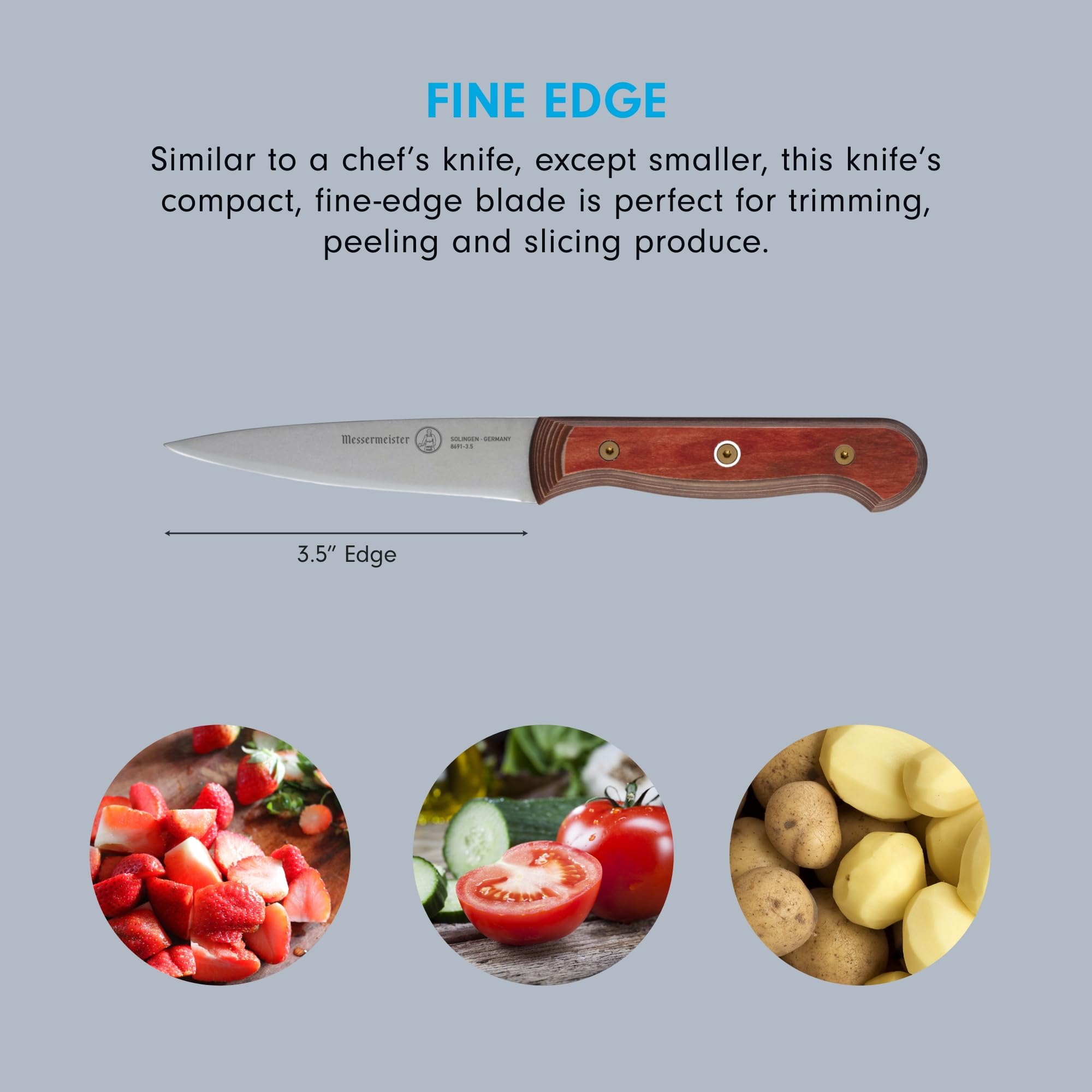 Messermeister Custom 3.5” Paring Knife, Terra Red - X50 German Stainless Steel - Rust Resistant & Easy to Maintain - Made in Solingen, Germany