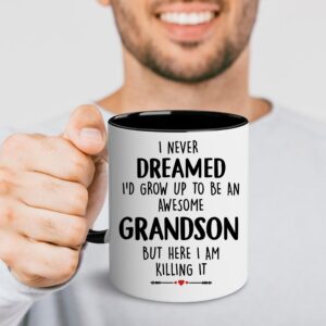 LOTWATEGO Christmas Gift for Grandson - Grandson Mug - Grandson Birthday Gifts From Grandma Grandpa - Cool Grandson Mug - I Never Dreamed I'd Grow Up To Be Awesome Grandson - Funny Coffee Mug 11 OZ