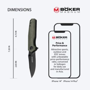 Boker Magnum Field Flipper -flipper pocket knife with Micarta handle scales - folding knife with 440A blade - small knife with clip