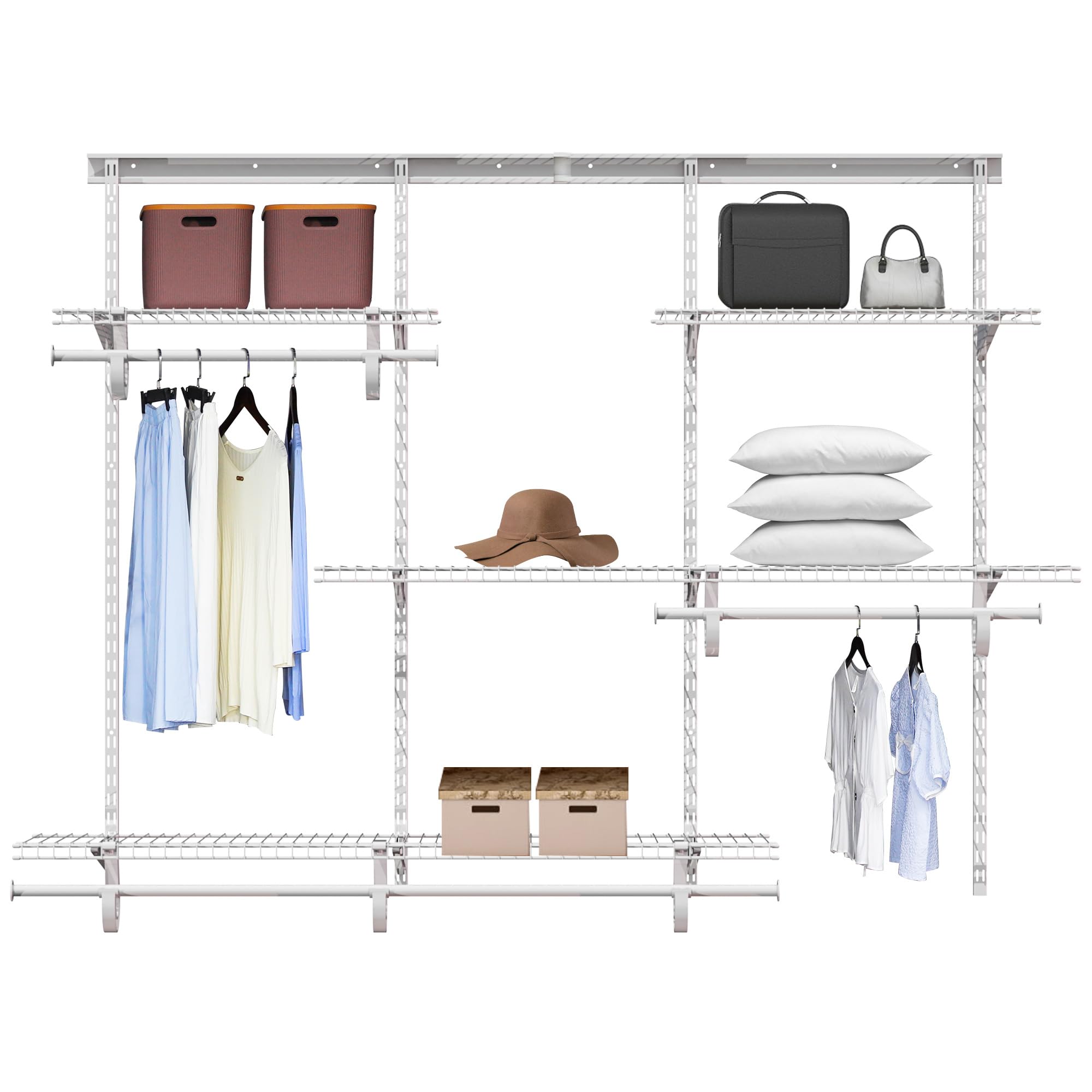 PROWORX 4-6 Ft Closet Organizer System, Adjustable Metal Wire White Closet System, Expandable Walk in Closet Organizers and Storage System, Closet Shelves with Hanging Rods