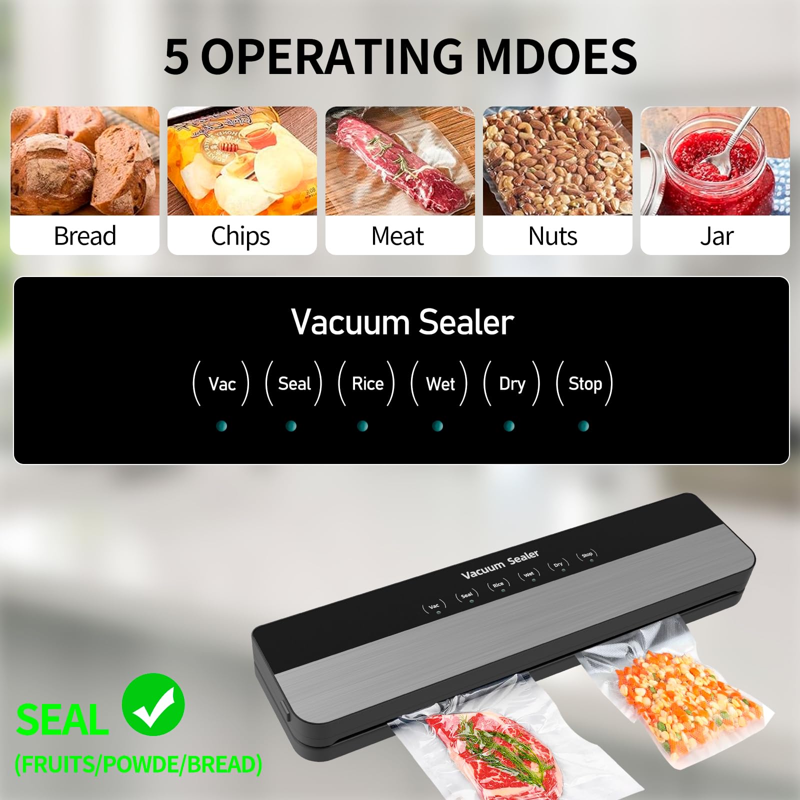 Vacuum Sealer Machine - Food Vacuum Sealer Machine Automatic Air Sealing System for Food Storage Dry Vacuum Sealer for Food Storage and Sous Vide With Dry&Moist Modes