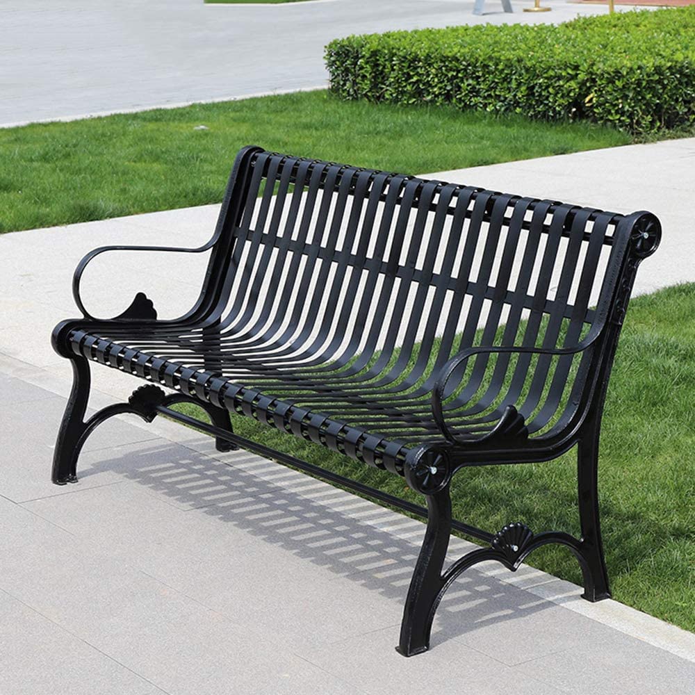 ANSNAM Outdoor Bench Garden Patio Seating Furniture, Outdoor Park Bench Garden Bench, Metal Leisure Cast Iron Bench, Courtyard Terrace Seat Bench with Backrest and Armrest (Size : 150cm)