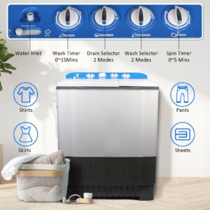 JANREAY Portable Washing Machine 24Lbs Portable Washer and Dryer, Washer(16Lbs) and Spinner(8Lbs) Cycle Combo 2 In 1 Compact Mini Twin Tub Washing Machine for Apartments, Dorms, Camping and More Grey