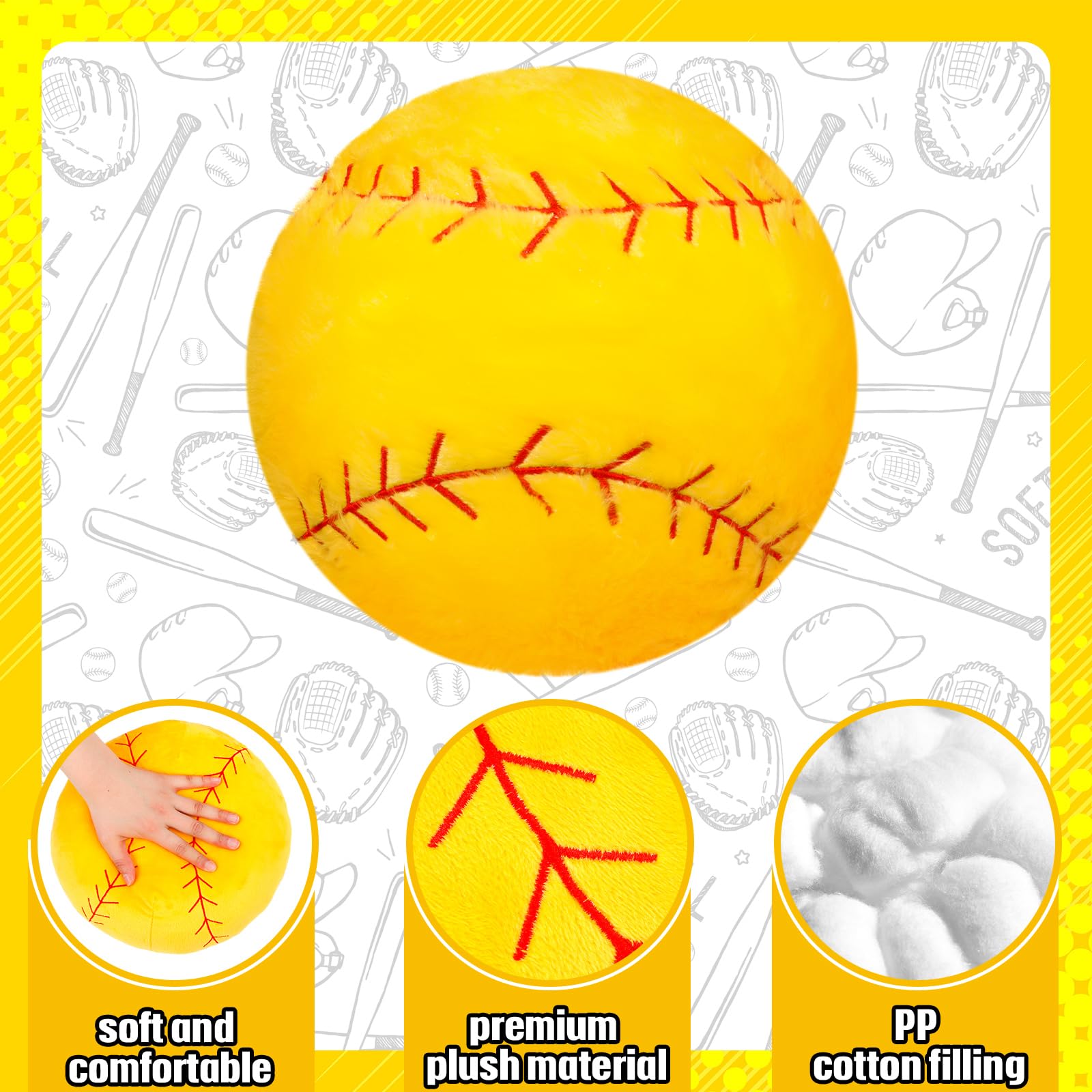 Gerrii 4 Pcs Basketball Softball Football Soccer Volleyball Tennis Pillow 3D Sports Pillow Fluffy Plush Stuffed Throw Pillow Sport Theme Cushion Plush Stuffed Pillow Gift Decor (Softball,10 Inch)