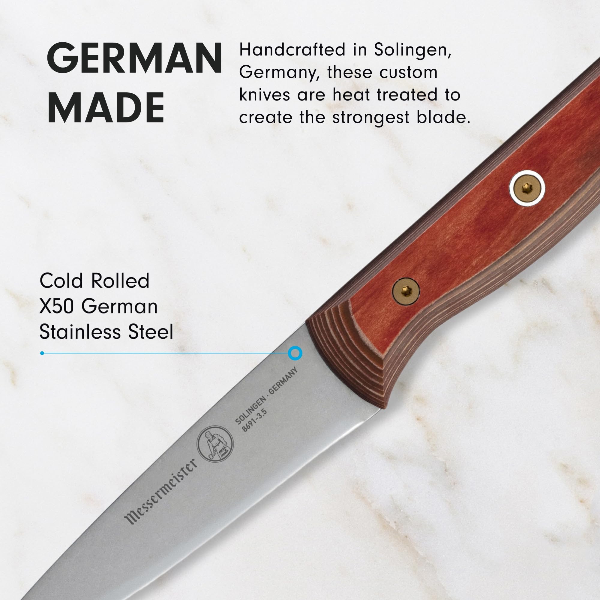 Messermeister Custom 3.5” Paring Knife, Terra Red - X50 German Stainless Steel - Rust Resistant & Easy to Maintain - Made in Solingen, Germany