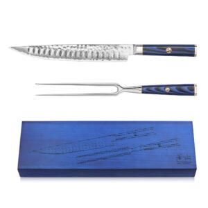 cangshan kita series high carbon x-7 damascus steel 2-piece carving set with ash wood box, 501516 (2pc)