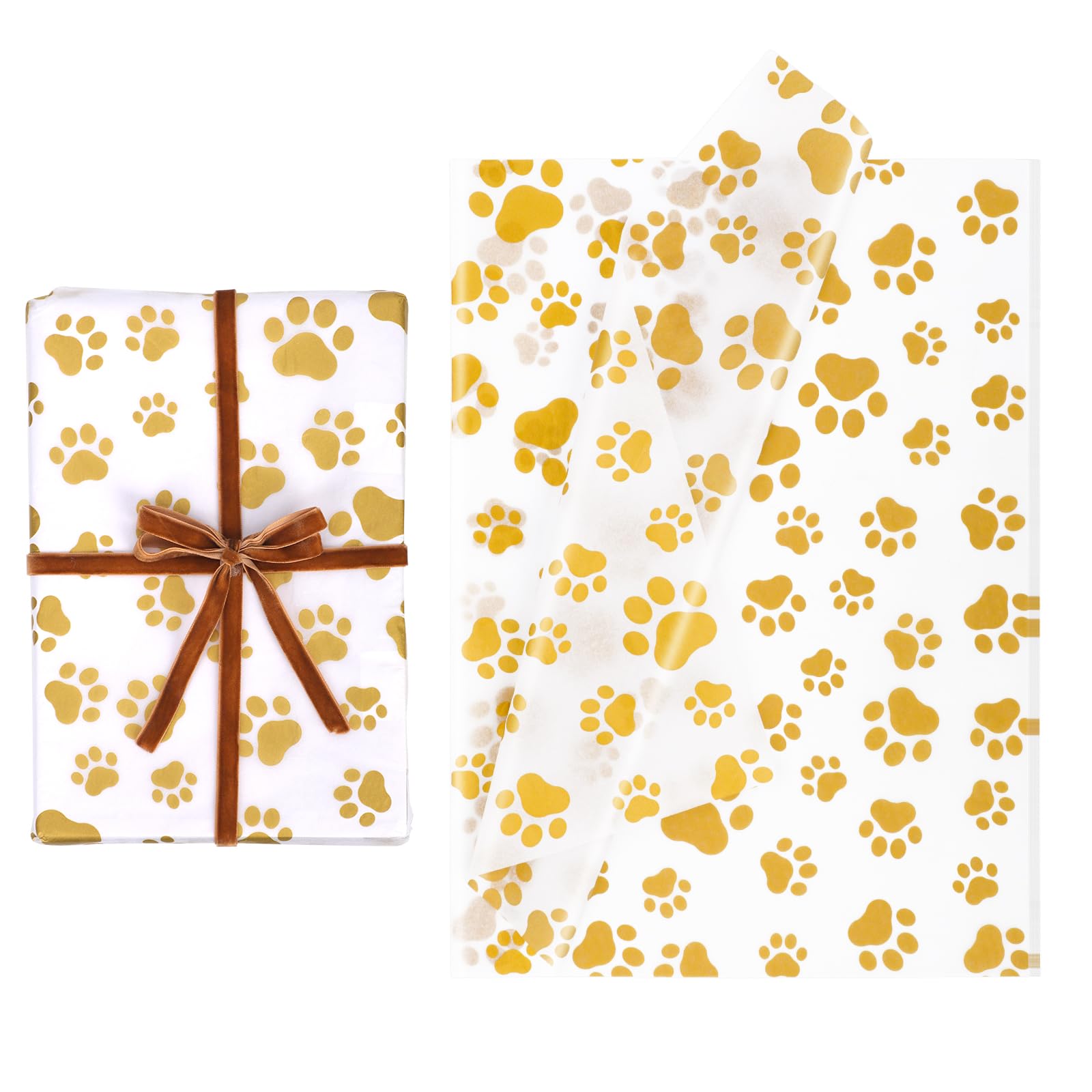 30pcs Dog Paw Tissue Paper, 20x14in Cute Paw Print Tissue Paper Gift Wrap Paper Puppy Paws Tissue Paper Sheets for Gift Packaging Wedding Birthday Party Supplies(Gold)