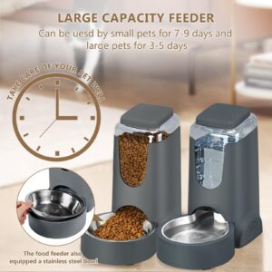 Automatic Cat Feeder and Water Dispenser with Stainless Steel Bowl Dog Gravity Food Feeder and Waterer for Small Medium Pets Puppy Kitten 1 Gallon x 2