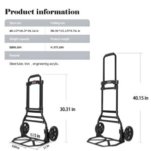 RJTEK【Material upgrading】 Folding Hand Truck and Dolly 220lb Capacity, Telescoping Handle, Heavy-Duty Luggage Trolley Cart Lightweight, Hand Cart and Dolly Ideal for Home, Auto, Office,Travel Use