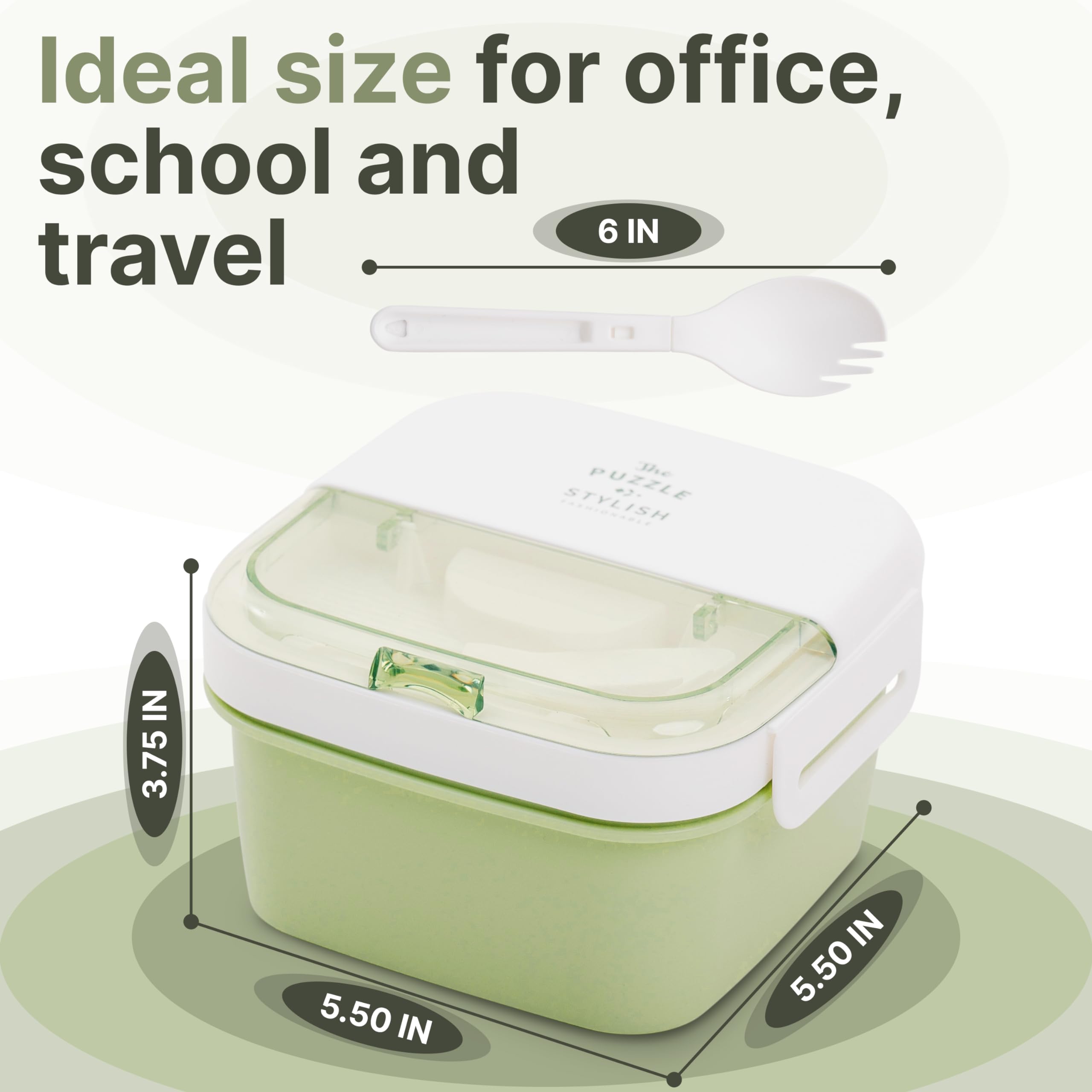 Bento Lunch Box For Adults Kids, 1100 Ml Bento Box Container With 2 Floors 3 Compartments, Leak-proof Sauce Container, Spork, Ideal Salad Container For Lunch For School, Office, Travel, Green