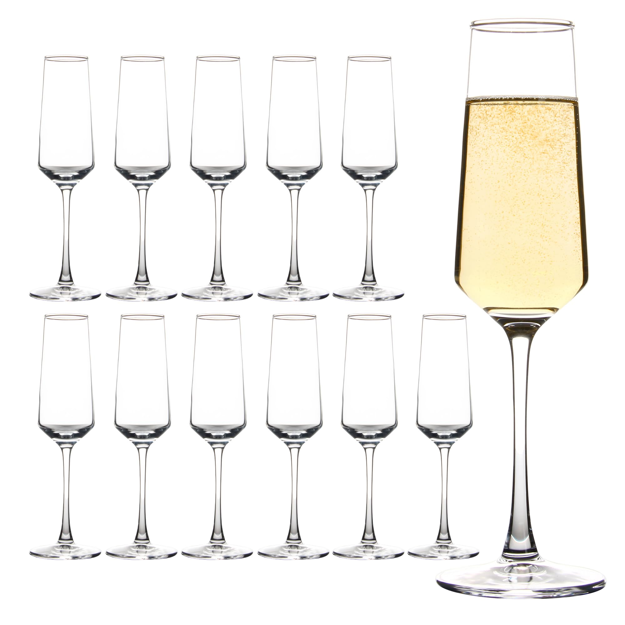 Champagne Glasses Set of 12, Elegant Champagne Flutes, Modern Sparkling Wine Glasses for Home Bar, Wedding, Anniversary, 7.5 oz, Clear