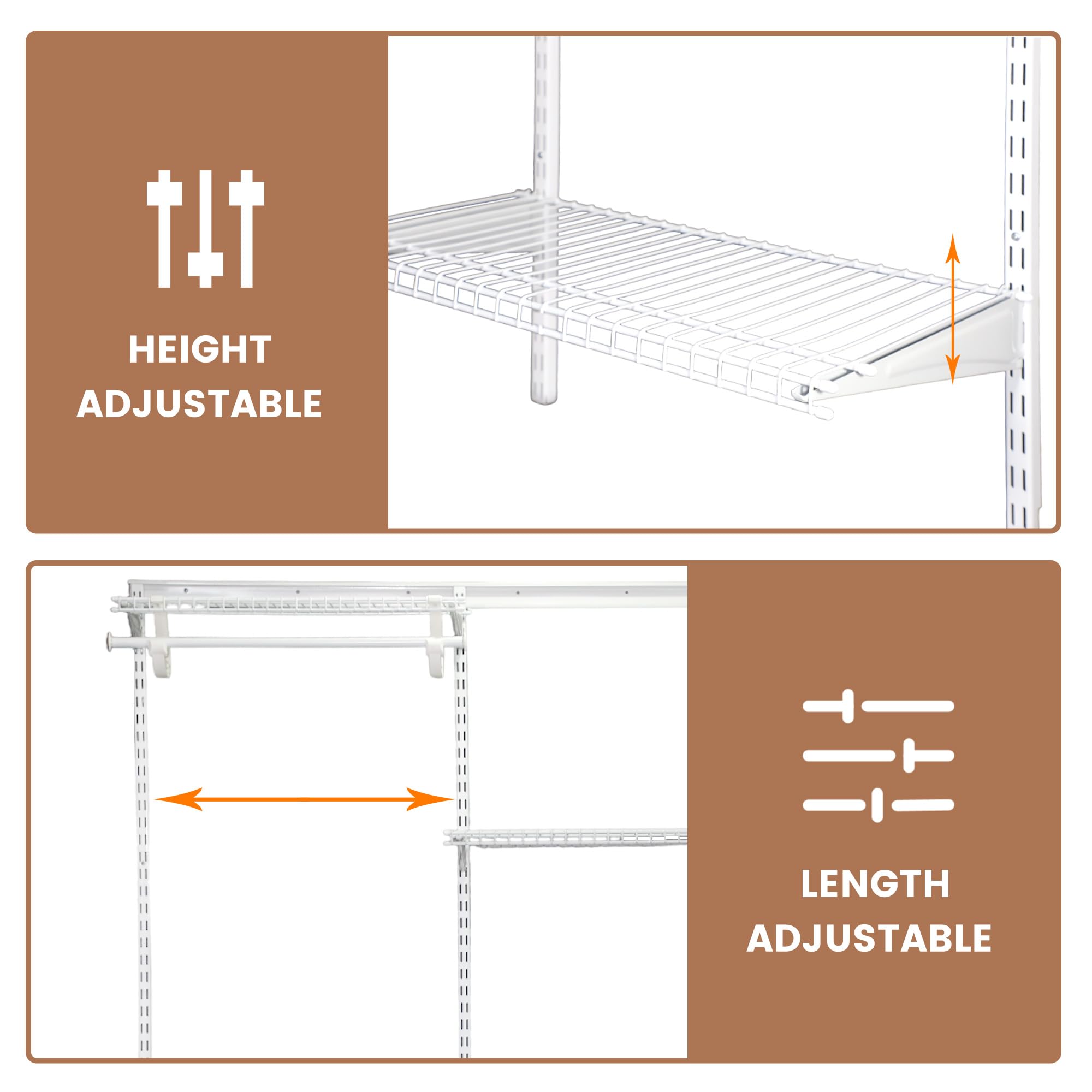 PROWORX 4-6 Ft Closet Organizer System, Adjustable Metal Wire White Closet System, Expandable Walk in Closet Organizers and Storage System, Closet Shelves with Hanging Rods