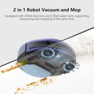 Robot Vacuum and Mop Combo, WiFi/App/Voice, Robotic Vacuum Cleaner with Schedule, 2 in 1 Mopping Robot Vacuum with Water Tank and Dustbin, Self-Charging, Slim, Ideal for Hard Floor, Pet Hair, Carpet