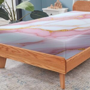 FUYEUN Pink Marble Sheets Set Twin Size Aesthetic Marbling Kids Bedding for Girls Teens Bedroom Bed, Chic Fitted Sheets Bedspread Set,1 Flat Sheet 1 Fitted Sheet 1 Pillowcase