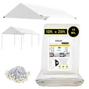 voeligt 10x20 16mil carport replacement cover 50 ball bungee cords canopy protective cover waterproof uv resistant white tarp top cover only