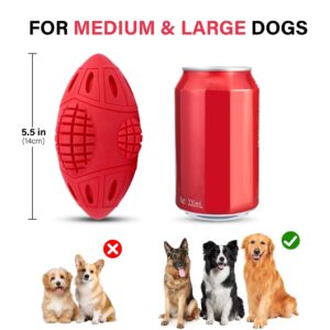 PrimePets Dog Toys for Aggressive Chewers, Tough Rubber Chew Toy for Large Medium Dogs, Red, Squeaky Dog Football for Interactive Fetching, Teeth Cleaning