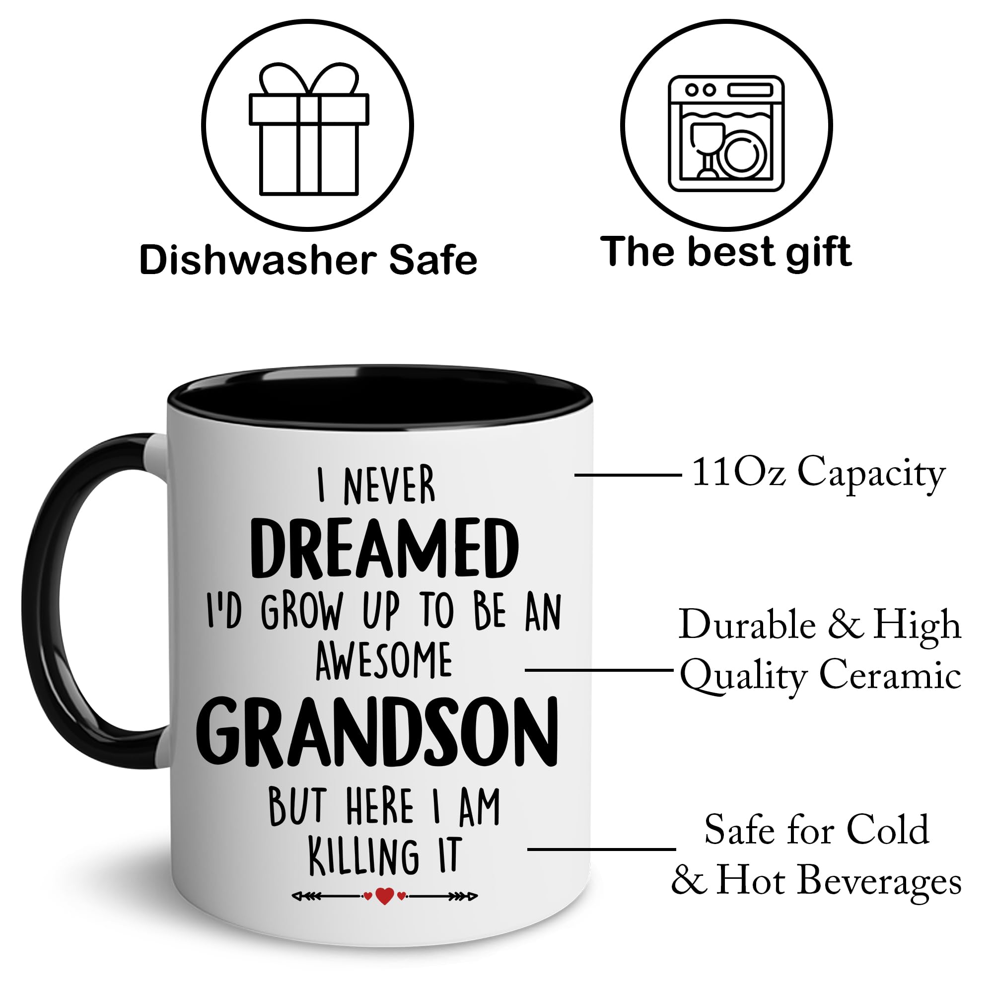 LOTWATEGO Christmas Gift for Grandson - Grandson Mug - Grandson Birthday Gifts From Grandma Grandpa - Cool Grandson Mug - I Never Dreamed I'd Grow Up To Be Awesome Grandson - Funny Coffee Mug 11 OZ