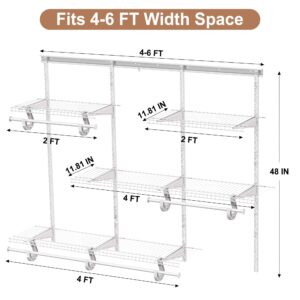 PROWORX 4-6 Ft Closet Organizer System, Adjustable Metal Wire White Closet System, Expandable Walk in Closet Organizers and Storage System, Closet Shelves with Hanging Rods