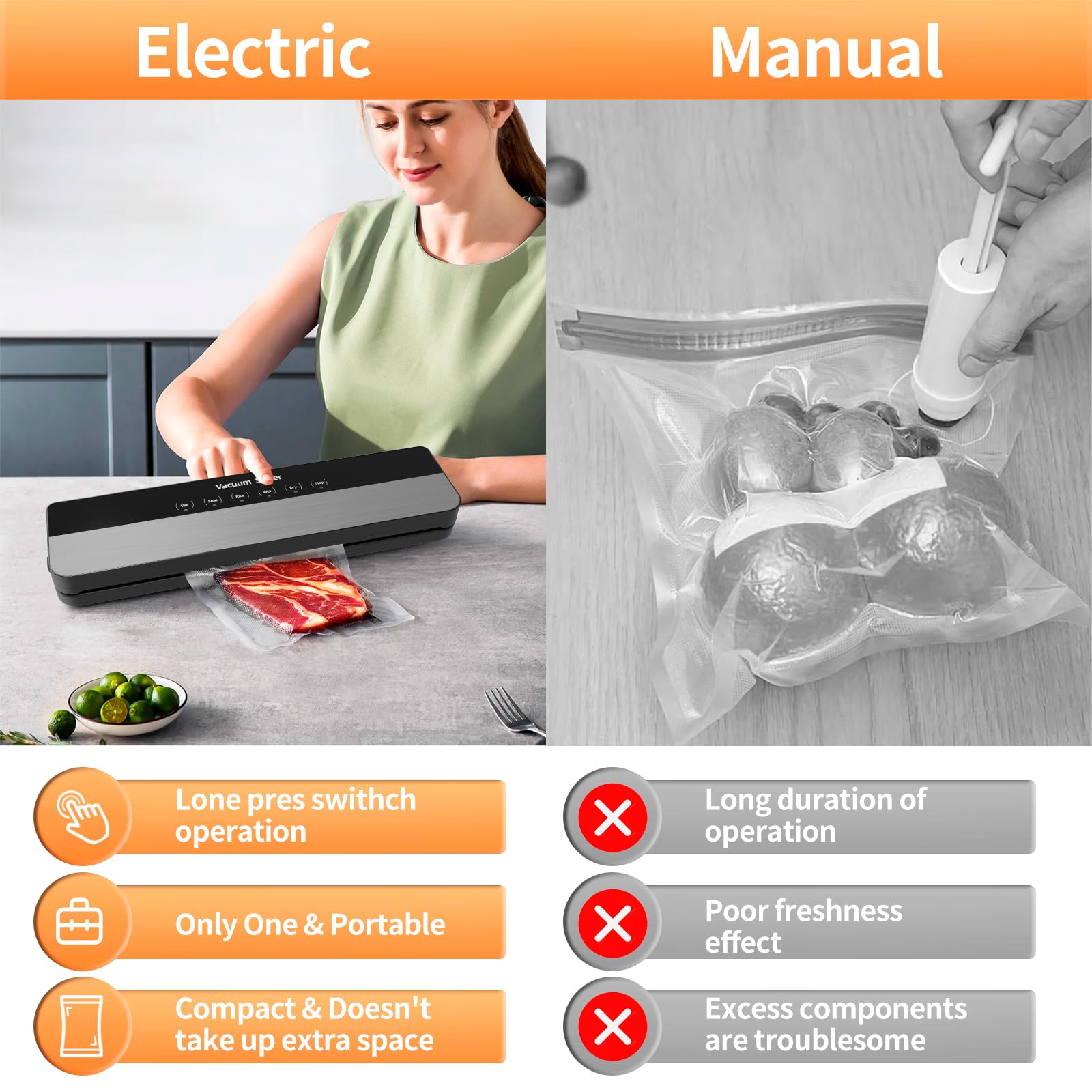 Vacuum Sealer Machine - Food Vacuum Sealer Machine Automatic Air Sealing System for Food Storage Dry Vacuum Sealer for Food Storage and Sous Vide With Dry&Moist Modes