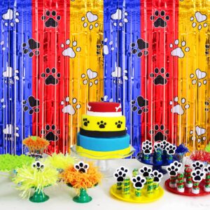 Bupelo Paw Birthday Decorations, 2 Pack Gold Red and Blue Paw Birthday Party Supplies 3.3 x 6.6ft Tinsel Foil Fringe Curtains Photo Booth Props Backdrop Streamers, House Doorway Room Decor for Kids