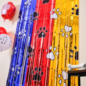 Bupelo Paw Birthday Decorations, 2 Pack Gold Red and Blue Paw Birthday Party Supplies 3.3 x 6.6ft Tinsel Foil Fringe Curtains Photo Booth Props Backdrop Streamers, House Doorway Room Decor for Kids