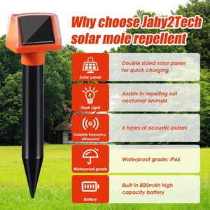 2024 Solar Mole Repellent Stakes, 4 Pack Ultrasonic Animal Repellent Outdoor with Flash Light for Mole Groundhog Vole Gopher Snake Armadillo, Waterproof Sonic Burrowing Mole Deterrent for Lawn Yard