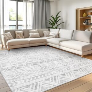 5x7 area rugs for living room, ultra soft boho moroccan washable carpet, neutral non-slip backing dining room rugs, low pile carpet for bedroom home office