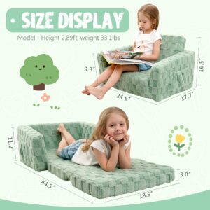 MallSingel Kids Sofa, Toddler Chair, 2-in-1 Flannel Kids Fold Out Couch, Toddler Convertible Sofa to Lounger, Flip Open Toddler Couch for Kids(White) (Green)