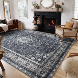 softtrug large area rug 8x10 ft for bedroom living room, non-slip foldable machine washable waterproof, plush soft for office dining room kids, fluffy easy to clean, decor aesthetic, dark grey