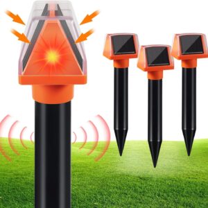 2024 Solar Mole Repellent Stakes, 4 Pack Ultrasonic Animal Repellent Outdoor with Flash Light for Mole Groundhog Vole Gopher Snake Armadillo, Waterproof Sonic Burrowing Mole Deterrent for Lawn Yard