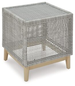 signature design by ashley seton creek outdoor end table, 22" w x 22" d x 23" h, light gray & light brown