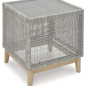 Signature Design by Ashley Seton Creek Outdoor End Table, 22" W x 22" D x 23" H, Light Gray & Light Brown