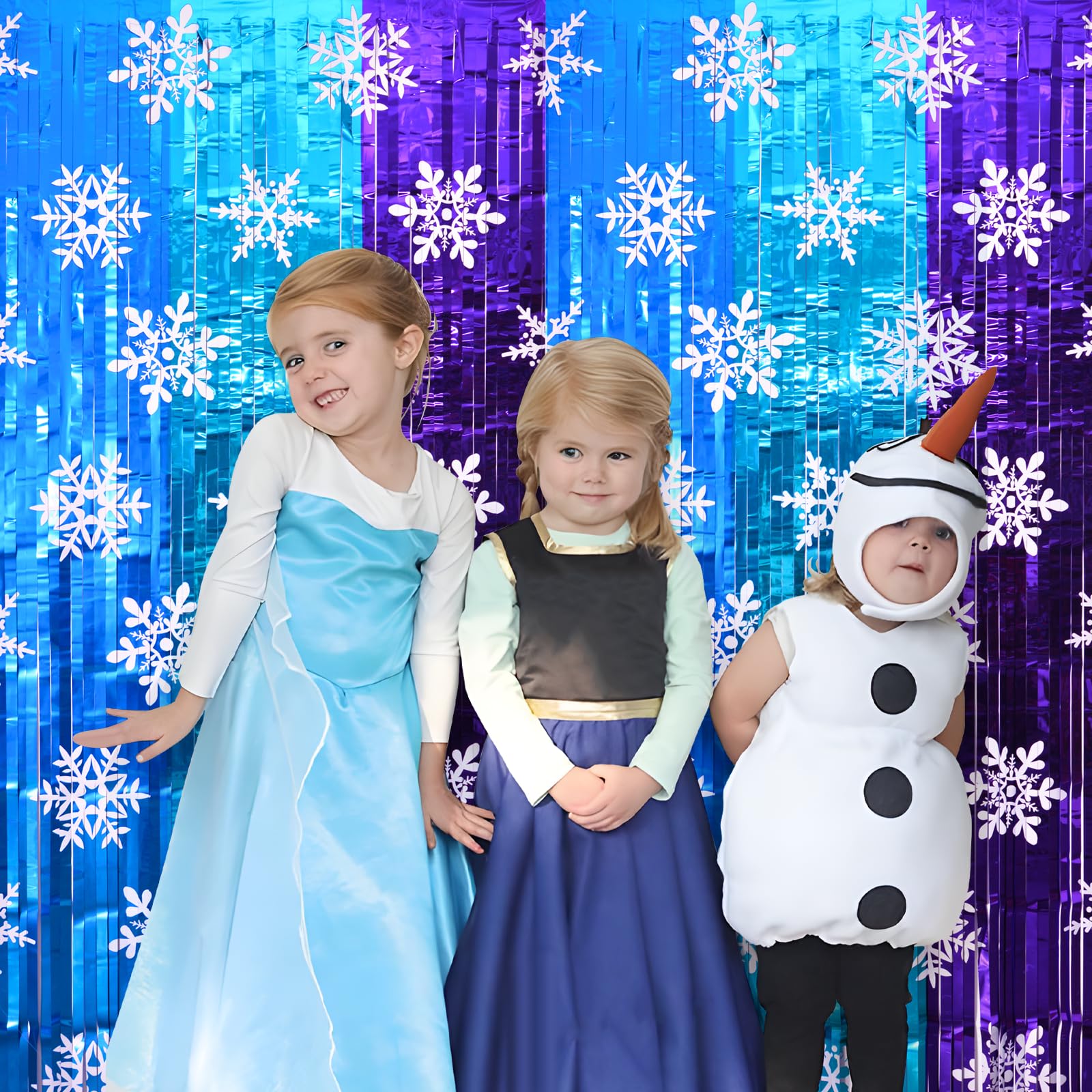 Bupelo Frozen Birthday Party Decorations, 2 Pack Frozen Birthday Party Supplies 3.3x6.6ft Tinsel Foil Fringe Curtains, Winter Photo Booth Prop Backdrop Streamer, Snowflake Birthday Party Decor