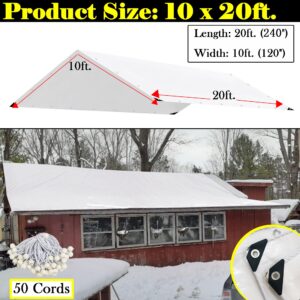 VOELIGT 10x20 16mil Carport Replacement Cover 50 Ball Bungee Cords Canopy Protective Cover Waterproof UV Resistant White Tarp Top Cover ONLY