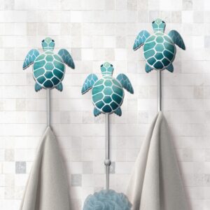 Tumbler Home Sea Turtle Wall Hooks, Set of 3 Bathroom Hooks, Nautical Bathroom Décor